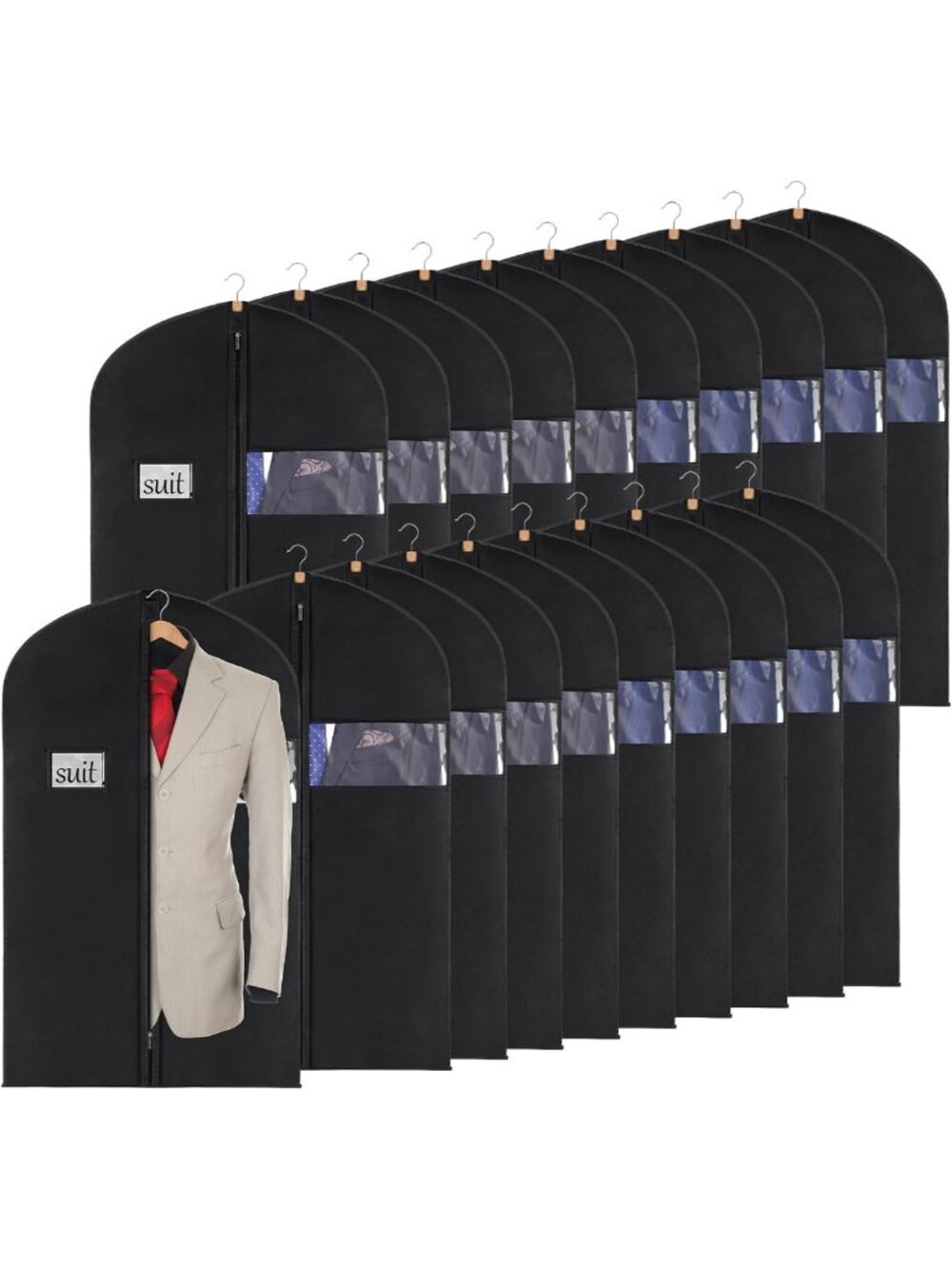 40" Black Garment Bags for Men - Set of 20 Suit Covers, Travel & Storage